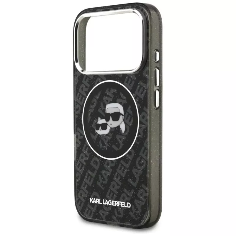 Karl Lagerfeld Funda MagSafe IML Glitter Karl & Choupette Heads Logo para iPhone 17 Pro Negro