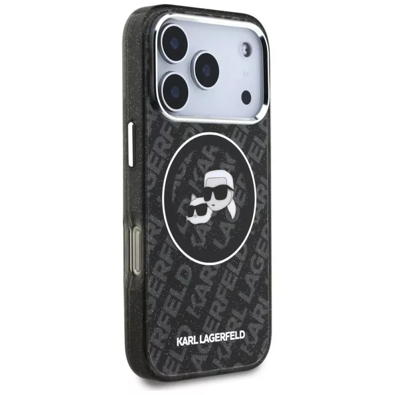 Karl Lagerfeld Funda MagSafe IML Glitter Karl & Choupette Heads Logo para iPhone 17 Pro Negro