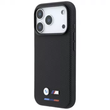 BMW M Funda MagSafe Quadrille Kevlar para iPhone 18 Pro Max / 17 Pro Max - Negro con tricolor y logo metálico