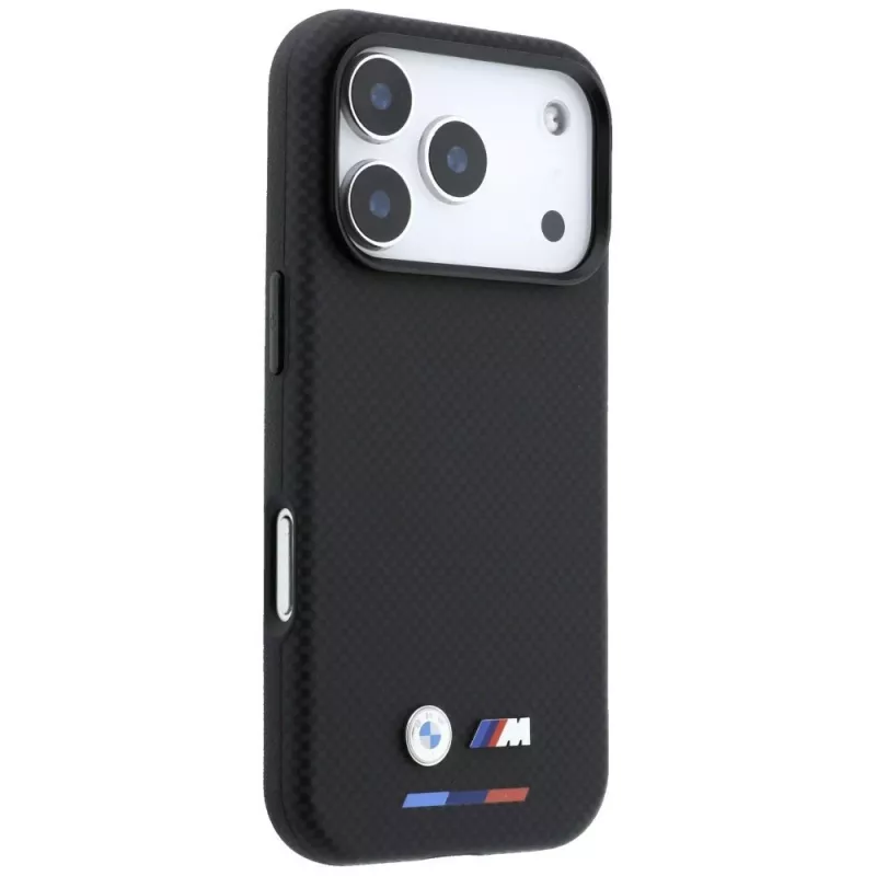 BMW M Funda MagSafe Quadrille Kevlar para iPhone 18 Pro Max / 17 Pro Max - Negro con tricolor y logo metálico