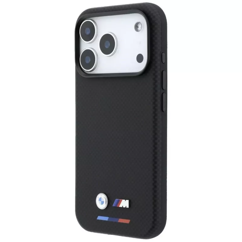 BMW M Funda MagSafe Quadrille Kevlar Tricolor y logo metálico para iPhone 18 Pro / 17 Pro - Negro