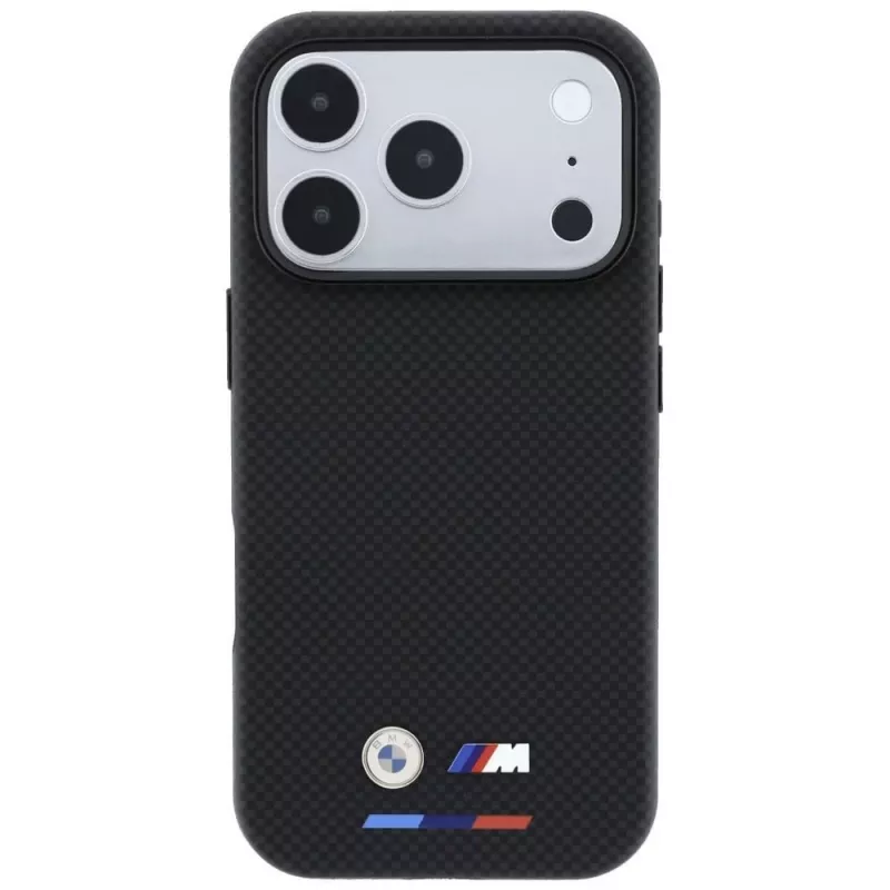 BMW M Funda MagSafe Quadrille Kevlar Tricolor y logo metálico para iPhone 18 Pro / 17 Pro - Negro