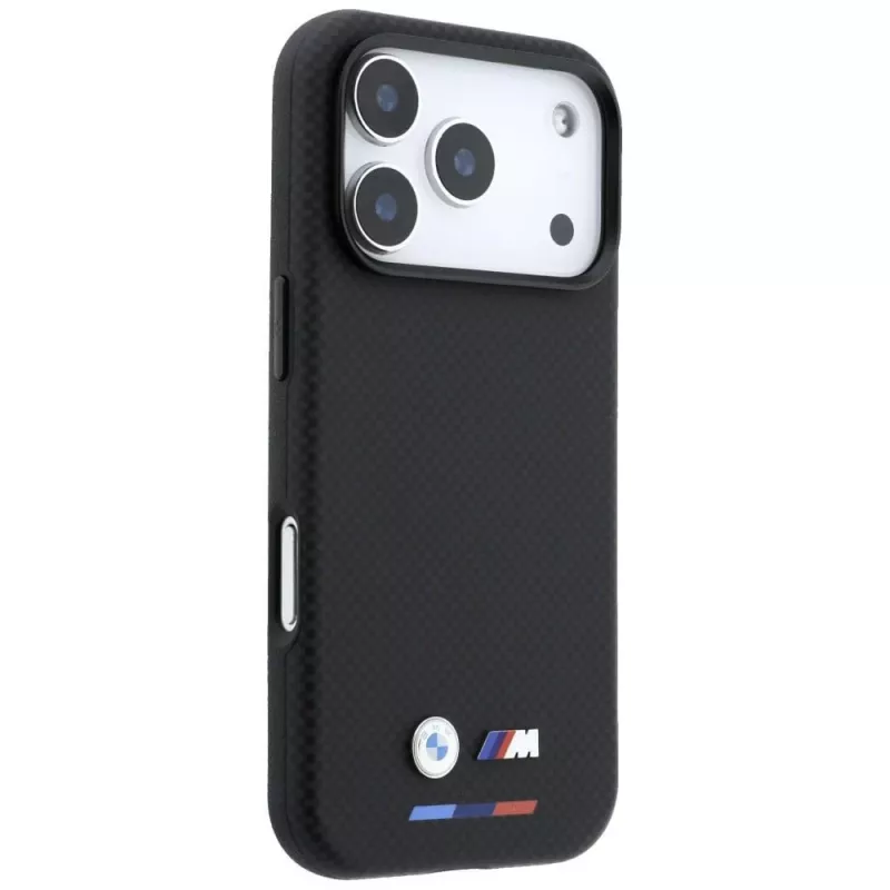 BMW M Funda MagSafe Quadrille Kevlar Tricolor y logo metálico para iPhone 18 Pro / 17 Pro - Negro