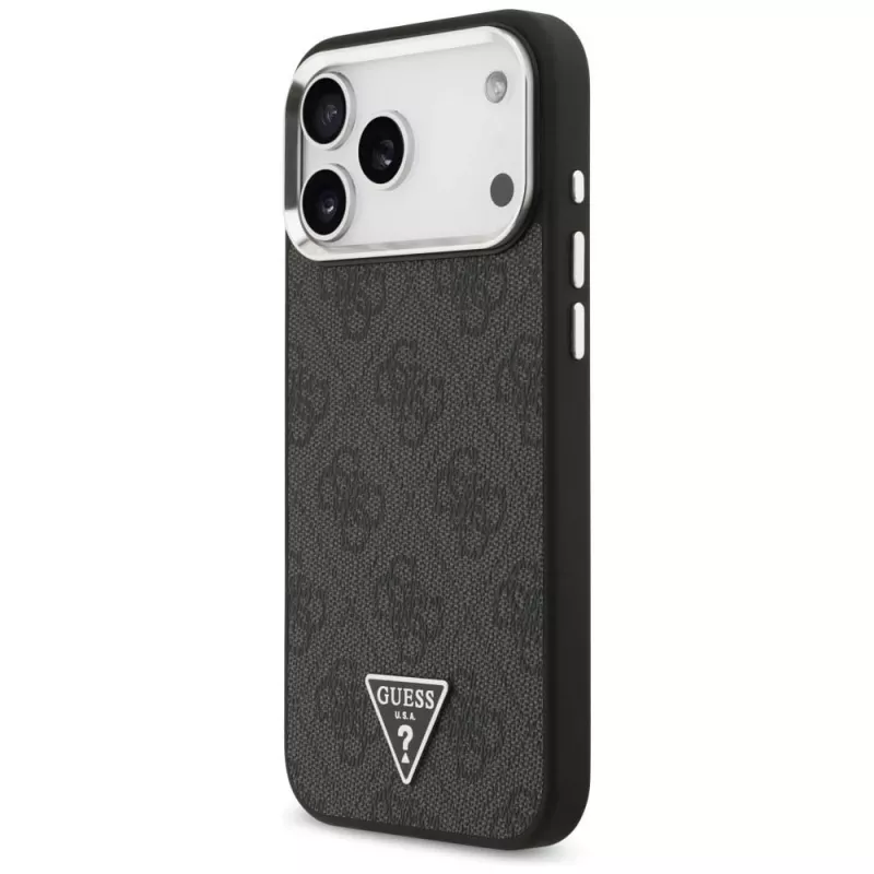 GUESS Funda MagSafe 4G Triangle Logo para iPhone 18 Pro Max / 17 Pro Max - Negro y Plata