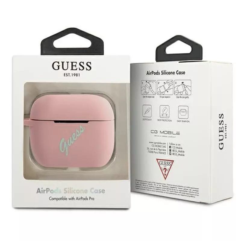 GUESS Funda GUACAPLSVSPG de silicona para AirPods Pro Vintage Rosa Verde