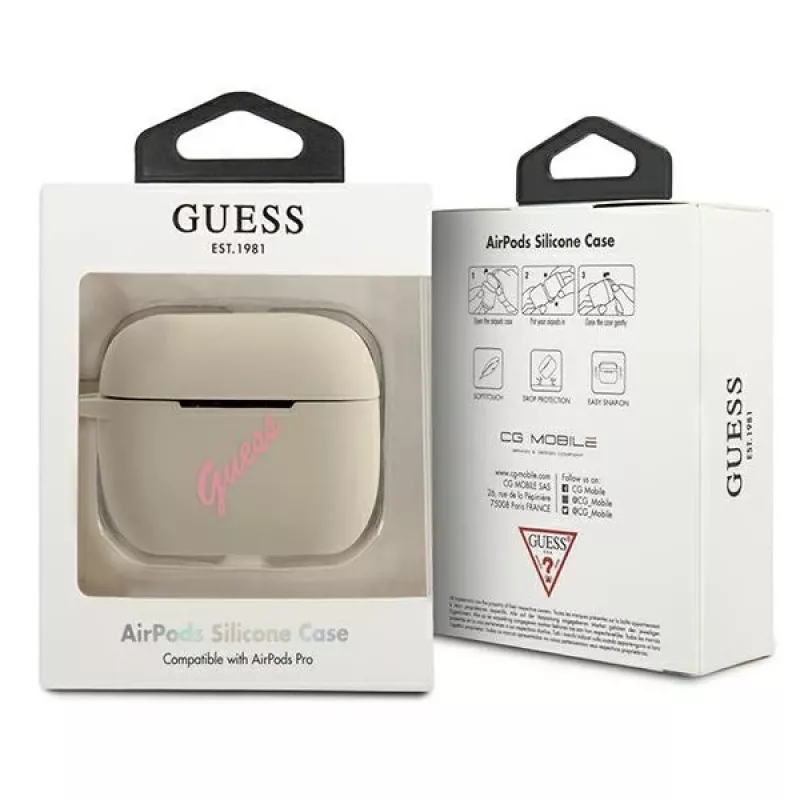 GUESS Funda de silicona Vintage para Apple AirPods Pro - Gris Rosa