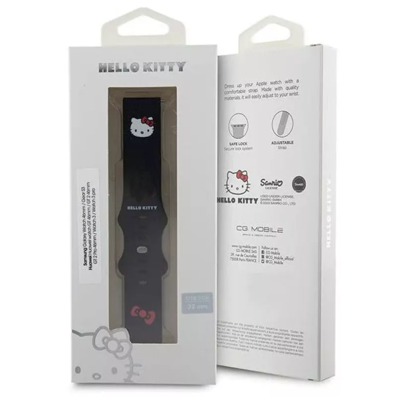 Hello Kitty Correa de silicona con cabeza de Kitty para smartwatches, 22 mm, Negra