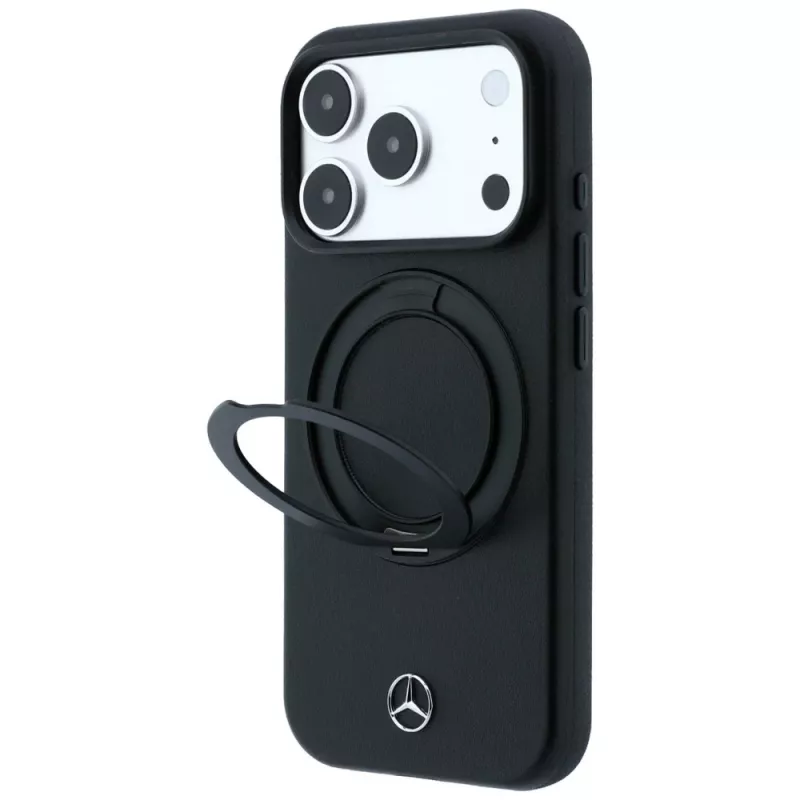 Mercedes Funda de piel con soporte de anillo MagSafe para iPhone 18 Pro Max / 17 Pro Max - Negro