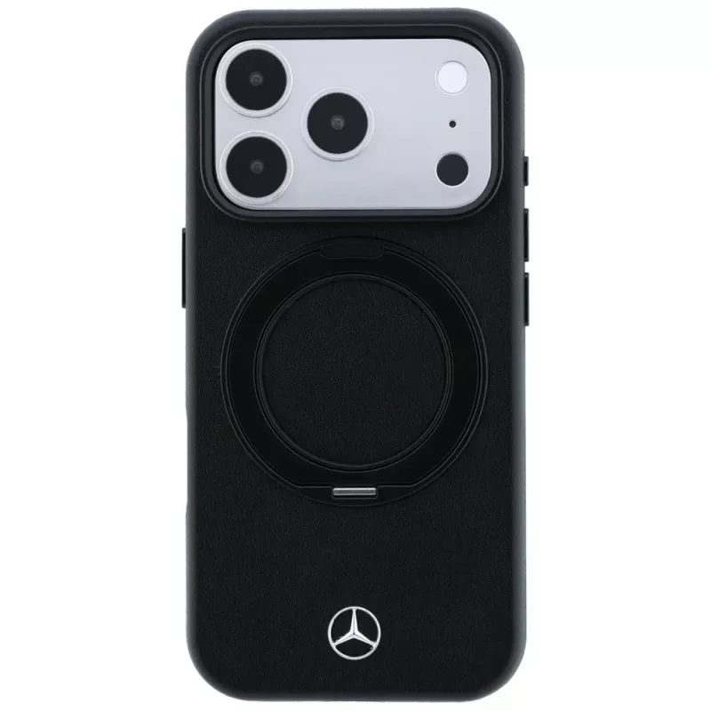 Mercedes Funda de piel con soporte de anillo MagSafe para iPhone 18 Pro Max / 17 Pro Max - Negro