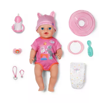 ZAPF CREATION Baby born Emma Click & Play Muñeca interactiva de 43 cm con pelele rosa y sombrero