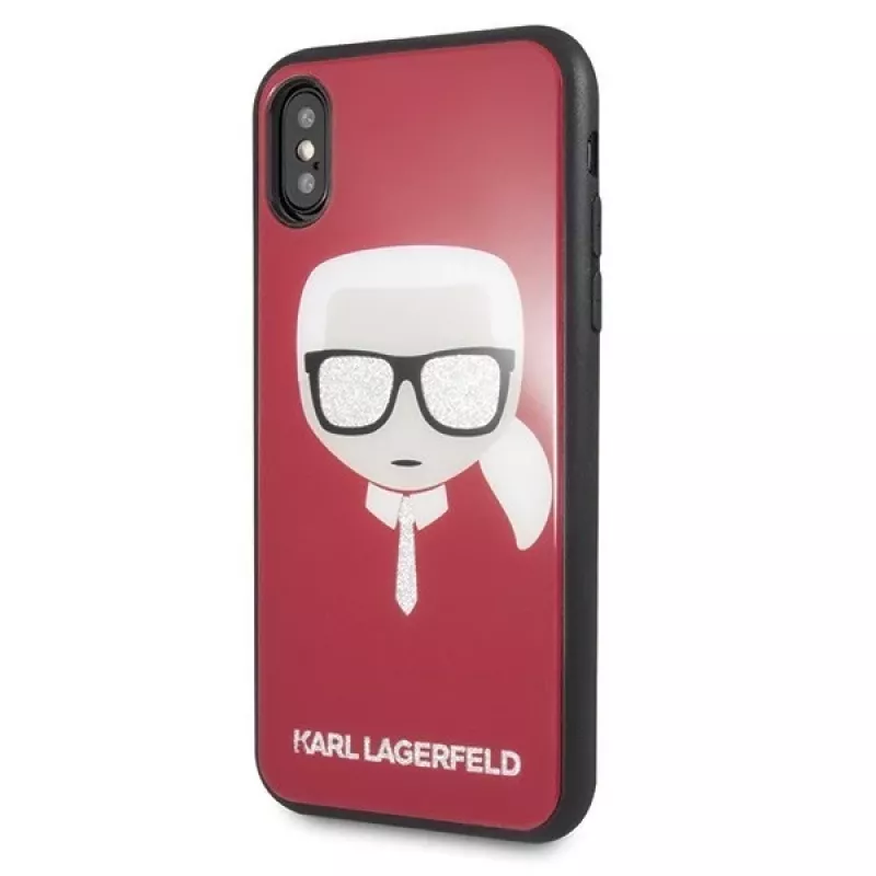 Karl Lagerfeld KLHCPXDLHRE funda Iconic Glitter Karl's Head para iPhone X/Xs roja