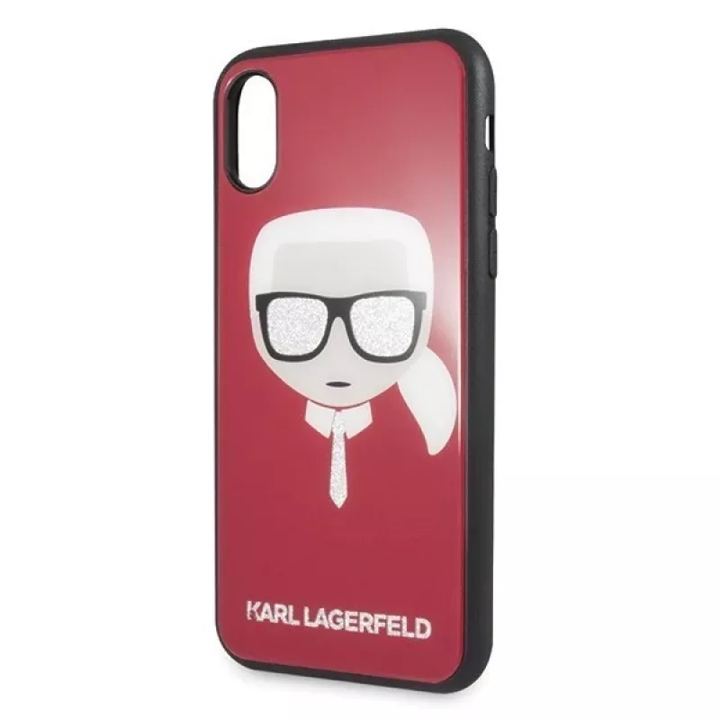 Karl Lagerfeld KLHCPXDLHRE funda Iconic Glitter Karl's Head para iPhone X/Xs roja