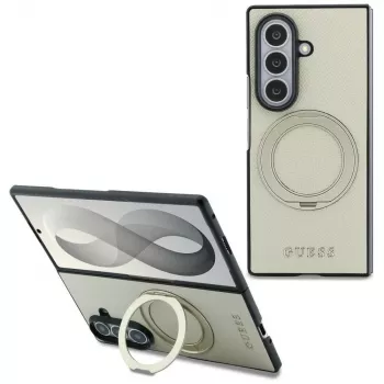 Guess funda MagSafe Magnetic Ring Stand Grained Classic Logo para Samsung Galaxy Z Fold 8 Ultra (beige)