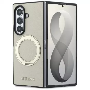 Guess funda MagSafe Magnetic Ring Stand Grained Classic Logo para Samsung Galaxy Z Fold 8 Ultra (beige)