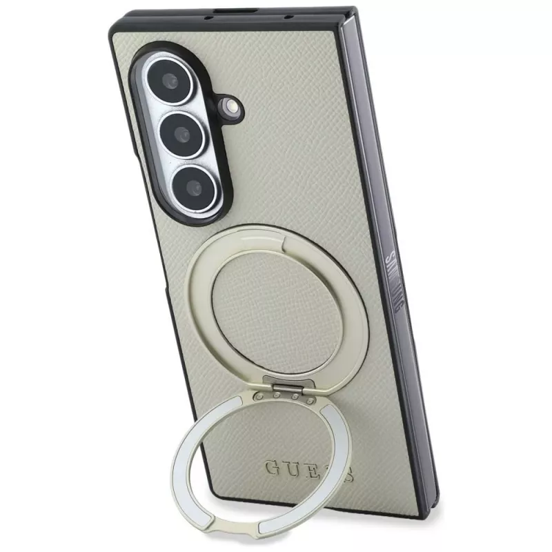 Guess funda MagSafe Magnetic Ring Stand Grained Classic Logo para Samsung Galaxy Z Fold 8 Ultra (beige)