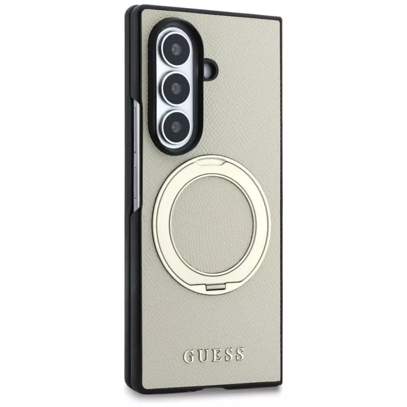 Guess funda MagSafe Magnetic Ring Stand Grained Classic Logo para Samsung Galaxy Z Fold 8 Ultra (beige)