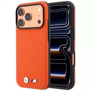 BMW M funda MagSafe Quadrille Kevlar Metal Logo para iPhone 18 Pro / 17 Pro - naranja