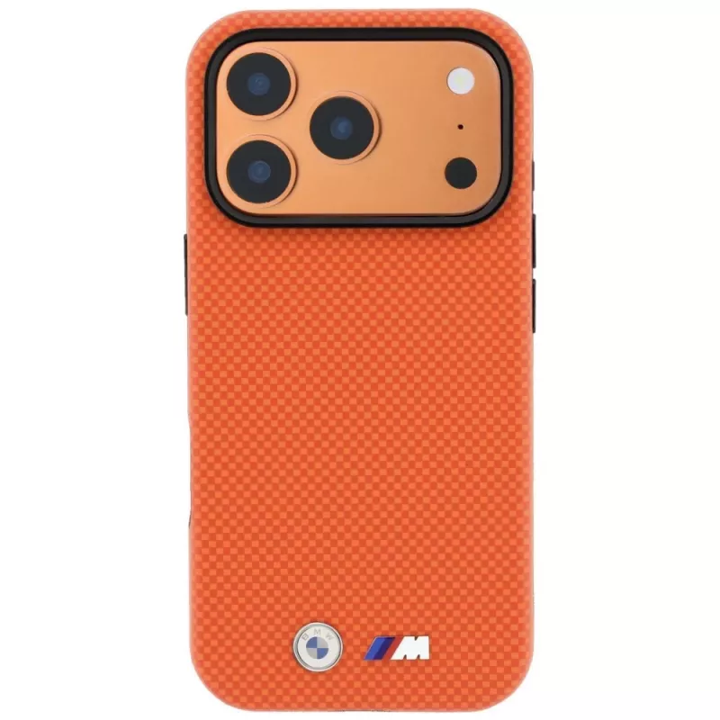 BMW M funda MagSafe Quadrille Kevlar Metal Logo para iPhone 18 Pro / 17 Pro - naranja