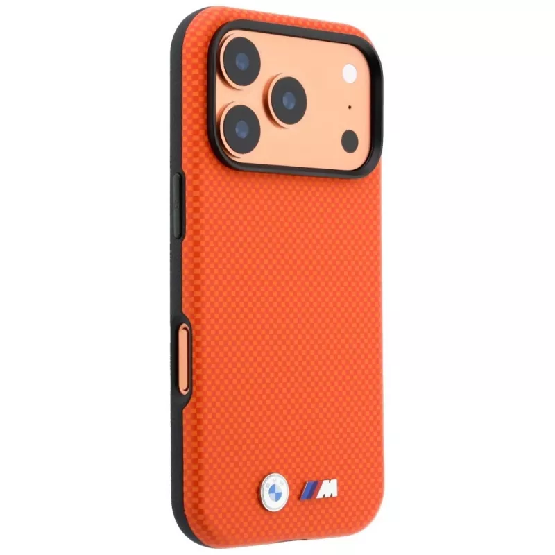 BMW M funda MagSafe Quadrille Kevlar Metal Logo para iPhone 18 Pro / 17 Pro - naranja