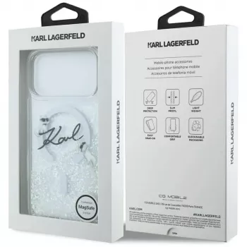 Funda MagSafe Karl Lagerfeld Liquid Glitter Karl Script Logo para iPhone 17 Pro transparente