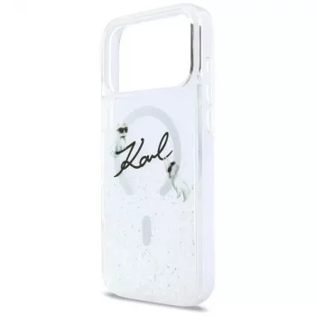 Funda MagSafe Karl Lagerfeld Liquid Glitter Karl Script Logo para iPhone 17 Pro transparente