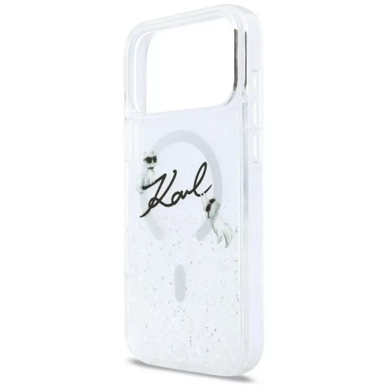 Funda MagSafe Karl Lagerfeld Liquid Glitter Karl Script Logo para iPhone 17 Pro transparente