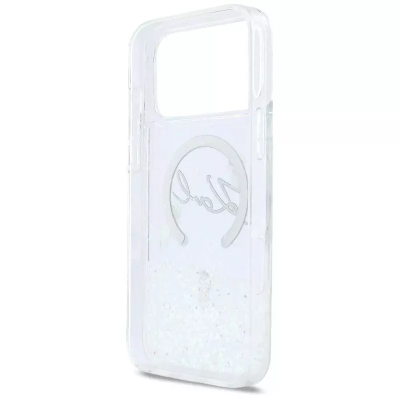 Funda MagSafe Karl Lagerfeld Liquid Glitter Karl Script Logo para iPhone 17 Pro transparente