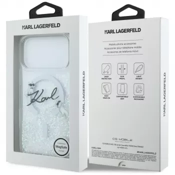 Funda MagSafe Karl Lagerfeld Liquid Glitter Karl Script Logo para iPhone 17 Pro Max, Transparente