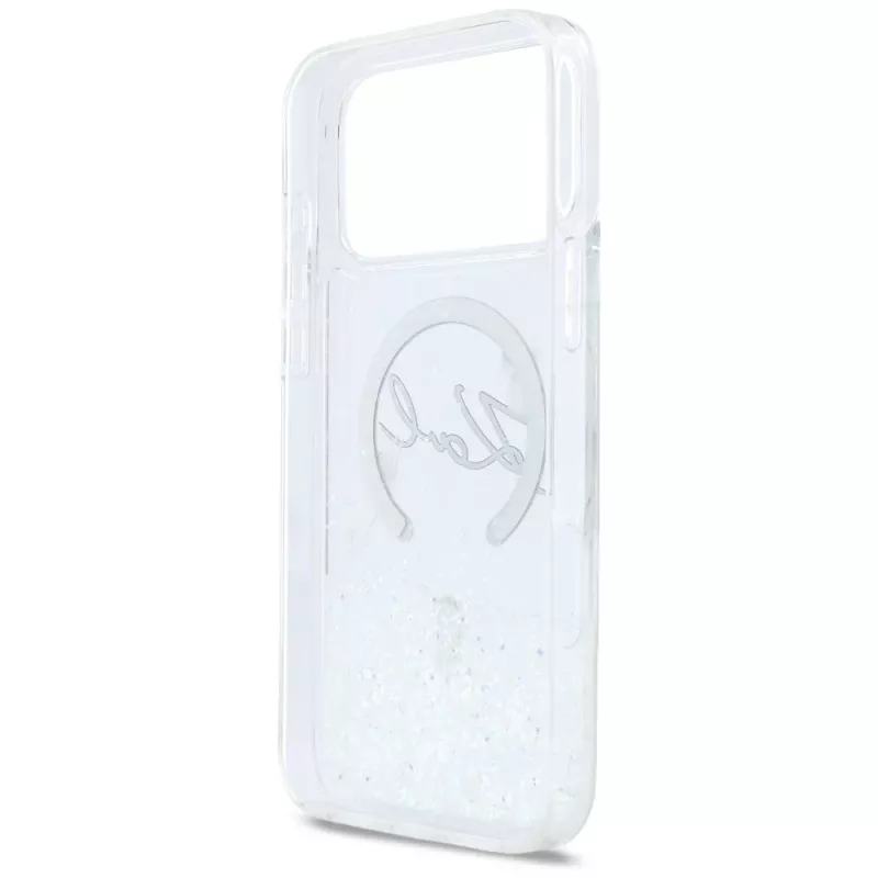 Funda MagSafe Karl Lagerfeld Liquid Glitter Karl Script Logo para iPhone 17 Pro Max, Transparente