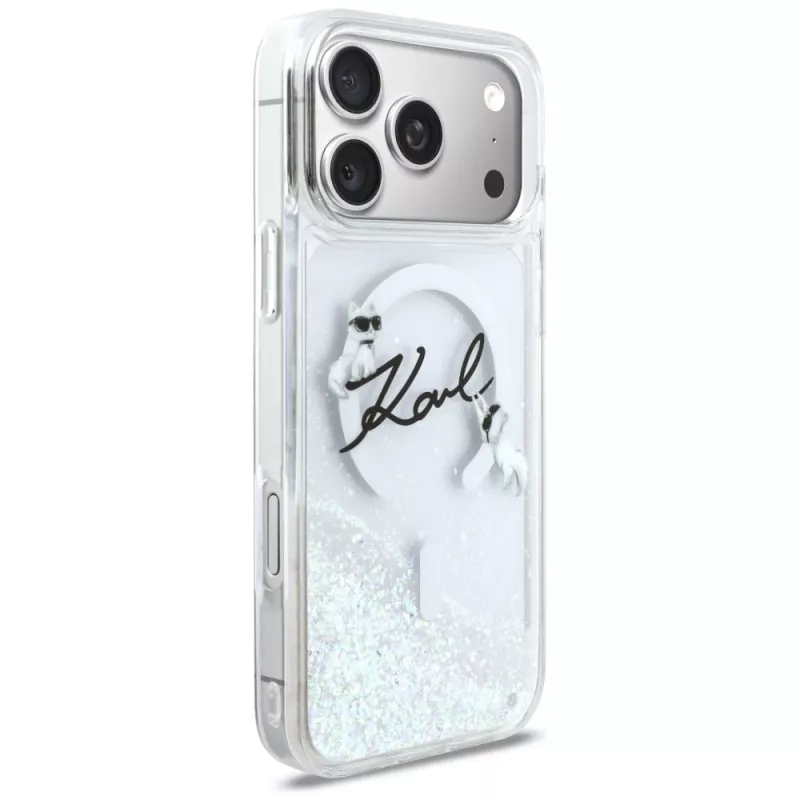 Funda MagSafe Karl Lagerfeld Liquid Glitter Karl Script Logo para iPhone 17 Pro Max, Transparente