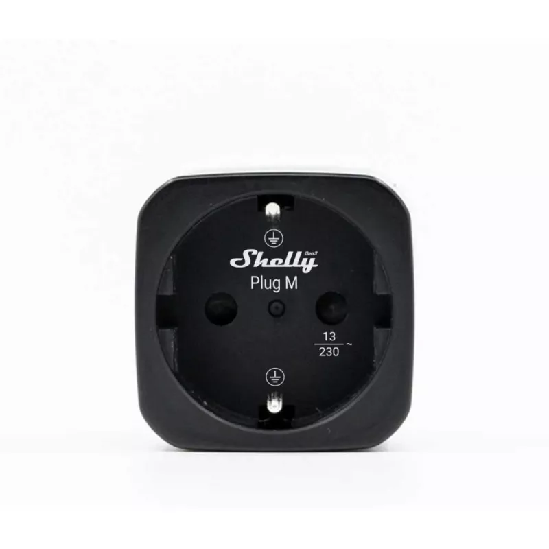 Shelly Plug M Gen3 Negro pack de 2 enchufe inteligente con medición de consumo, Wi-Fi y Bluetooth, 13A, monitorización energética, Schuko