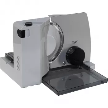 Ritter Compact 7 Cortadora eléctrica multiusos con motor Eco de 65 W, cuchilla dentada de acero inoxidable, grosor de corte 0-20 mm, diseño plegable, ventosas, Negro/Plata