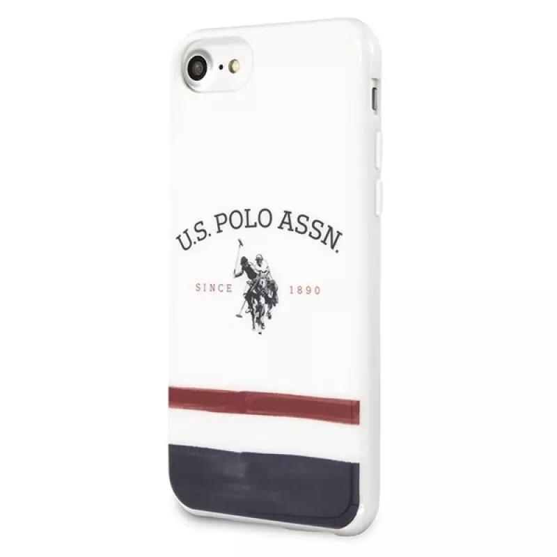 U.S. POLO ASSN. USHCI8PCSTRB funda para iPhone 7/8/SE 2020/SE 2022 blanca con estampado tricolor colección