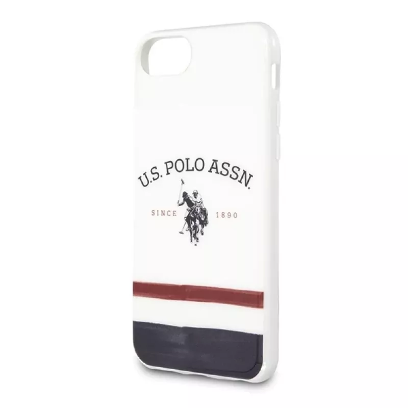 U.S. POLO ASSN. USHCI8PCSTRB funda para iPhone 7/8/SE 2020/SE 2022 blanca con estampado tricolor colección