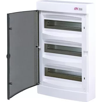 ECT36PT-S Cuadro de distribución de plástico NT 36M 3x 12M N+PE IP40 IK07 526x287x112 puerta de cristal ahumado blanco DIDO