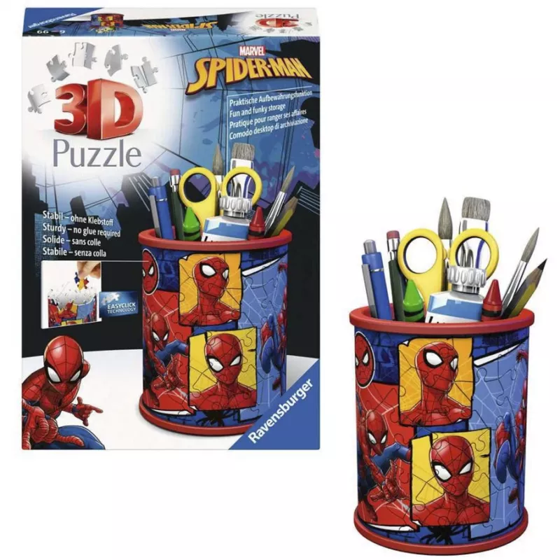RAVENSBURGER Puzzle 3D Portalápices Spider-Man - 54 piezas, Oficial Marvel, Easy Click