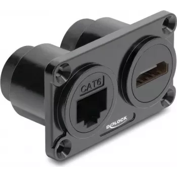 Delock panel doble de montaje RJ45 Cat.6 + HDMI 4K conector hembra negro
