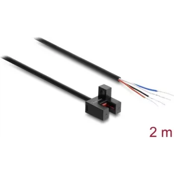 Delock barrera fotoeléctrica en horquilla 5 mm tipo F con 4 extremos de cable abiertos PNP L/D conmutable 2 m