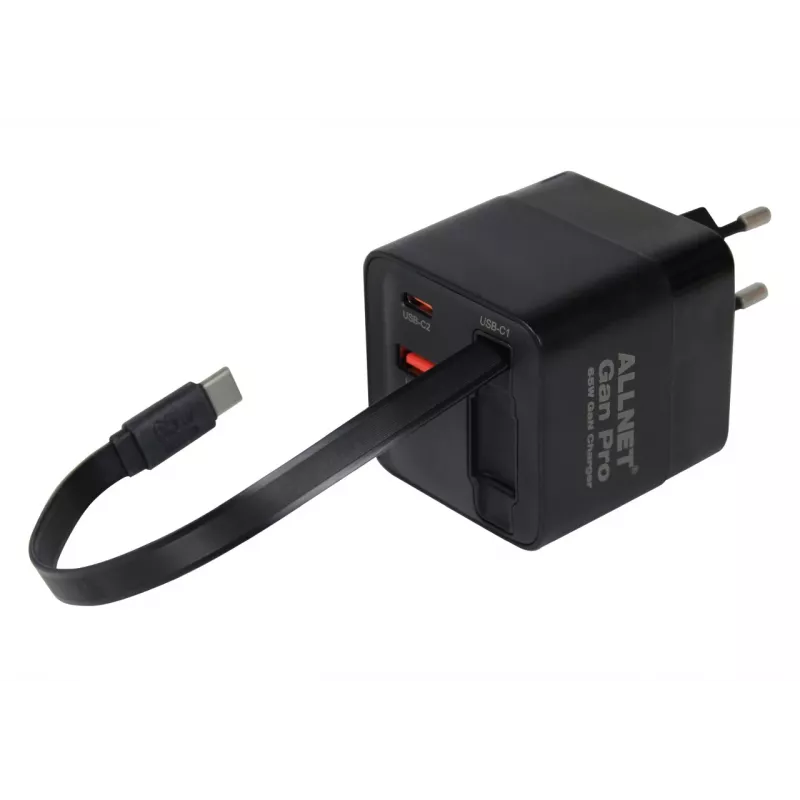 ALLNET cargador de pared GaN USB-C PD de 65W con Quick Charge 3.0, 2x USB-C y 1x USB-A