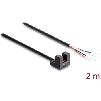 Delock Fotocélula de horquilla 5 mm tipo L con 4 extremos de cable abiertos NPN L/D seleccionable 2 m