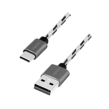 LogiLink USB 2.0 Type-C Set de 3 cables, conector macho USB-C a conector macho USB-A, carcasa de aluminio, nailon trenzado, blanco/negro