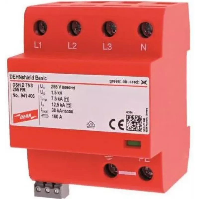 DEHN DSH B TNS 255 FM pararrayos y protector contra sobretensiones combinado Type 1+2 para sistemas TNS