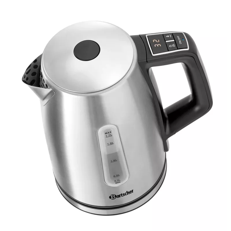 Bartscher hervidor de agua 1,7 l con control digital de temperatura 200133, 14 niveles 35-100 °C, acero inoxidable, 2200 W