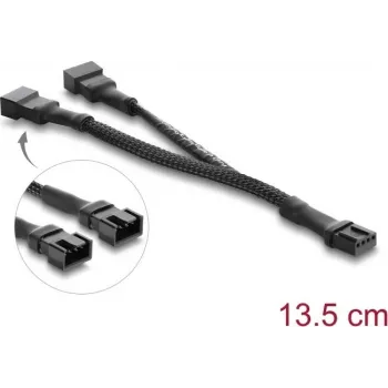 Delock cable Y para ventilador 1 x conector hembra PWM de 4 pines a 2 x conector macho PWM de 4 pines con funda trenzada 13,5 cm negro