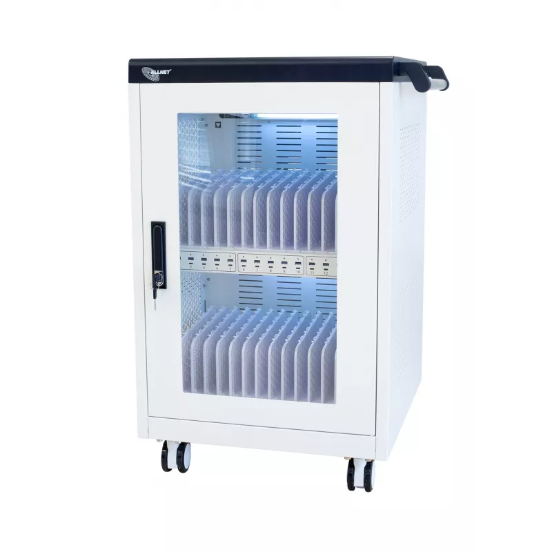 Carro de carga ALLNET para 30 dispositivos con 30 puertos USB-A, 360W de potencia total, armario de acero con cerradura, 30W por dispositivo (CX30-30W)