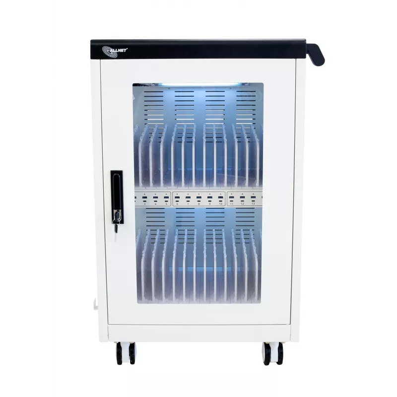Carro de carga ALLNET para 30 dispositivos con 30 puertos USB-A, 360W de potencia total, armario de acero con cerradura, 30W por dispositivo (CX30-30W)