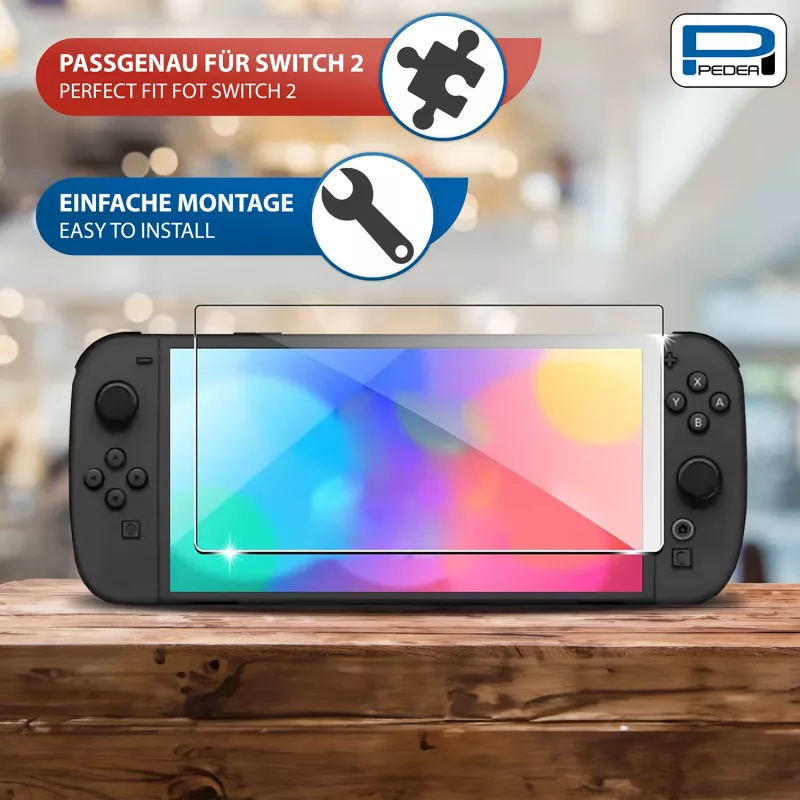 Protector de pantalla de cristal templado PEDEA para Nintendo Switch 2 (2025) - dureza 9H, claridad HD, sin burbujas, bordes 2.5D