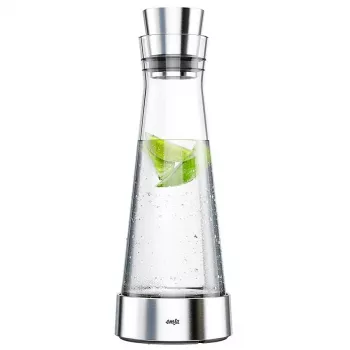 EMSA Flow Slim jarra de cristal 1,0L con elemento refrigerante, vidrio borosilicato, tapa CloseUp antigoteo, transparente/plata