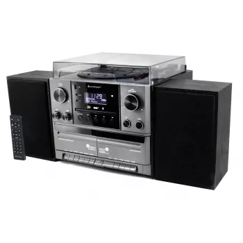 Soundmaster MCD5600SW minicadena estéreo con radio DAB+, reproductor de CD, tocadiscos, pletina de doble casete, Bluetooth, grabación por USB - negro