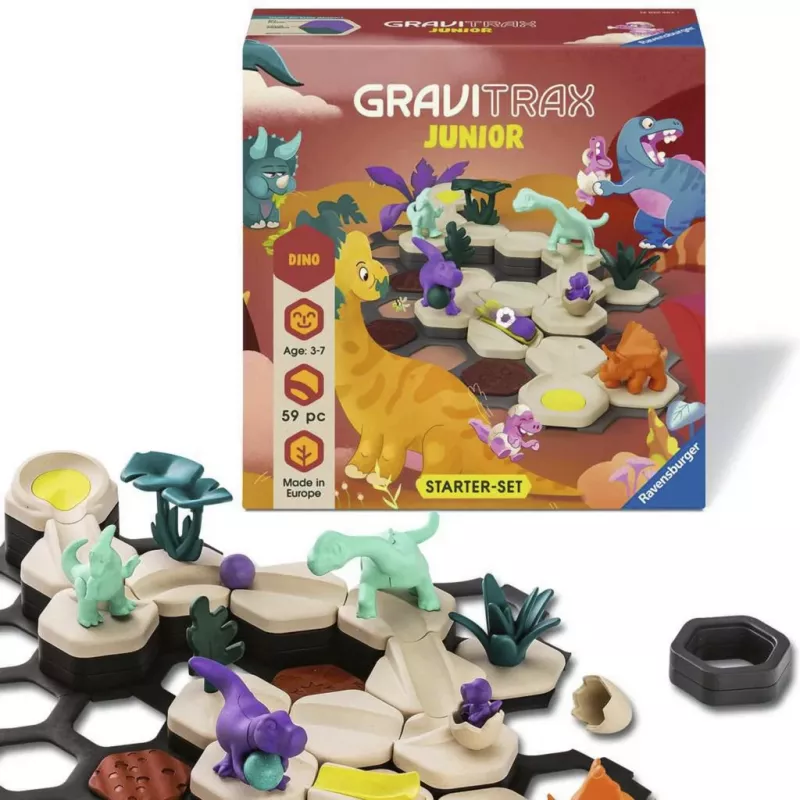RAVENSBURGER GraviTrax Junior Starter Set S Dino - Circuito de canicas de 102 piezas para niños a partir de 3 años